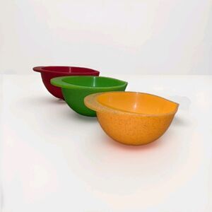 Set of 3 Mixing Bowls with Pour Spout Nesting Vintage Multicolor Speckled